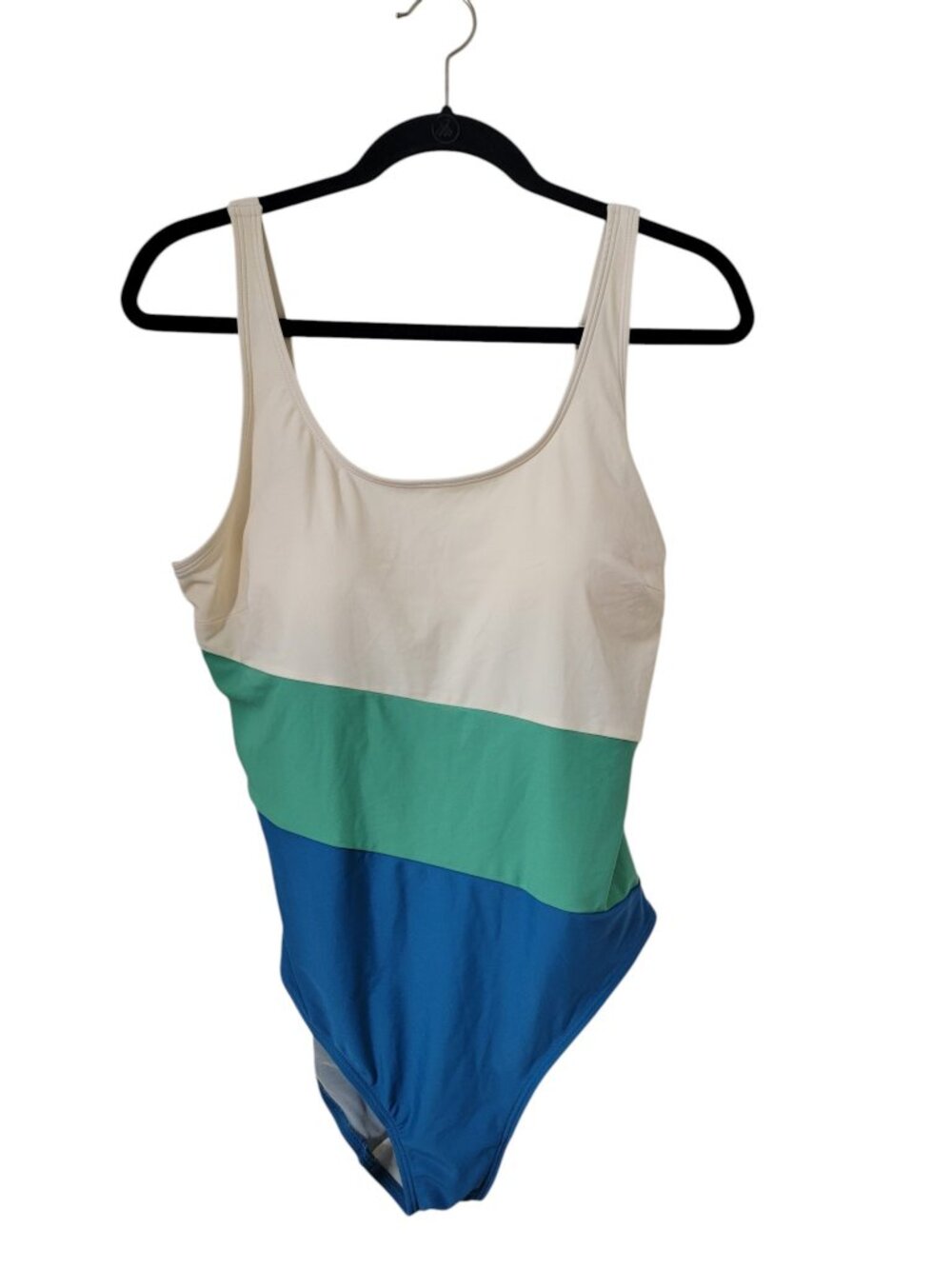 Serra Size XL (16-18) Retro One-Piece Swimsuit, Cream, Blue & Green, NEW w/Tag